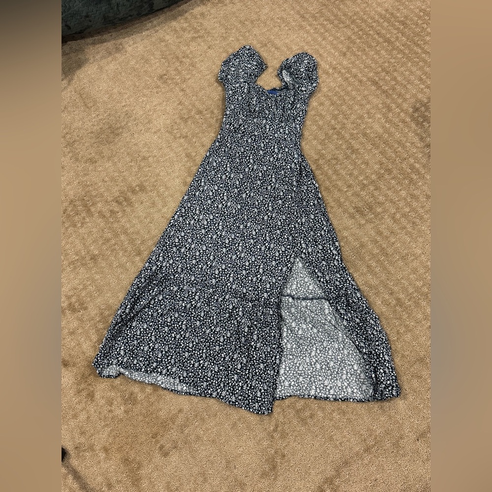 Hollister Blue and White Slit Maxi Sundress